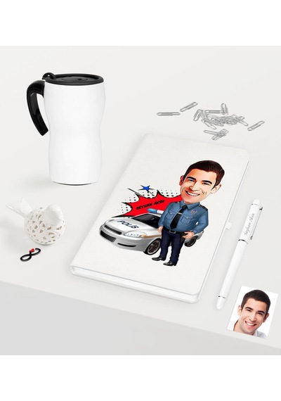Kişiye Özel Bay Trafik Polisi Karikatürlü Beyaz Defter Kalem Term