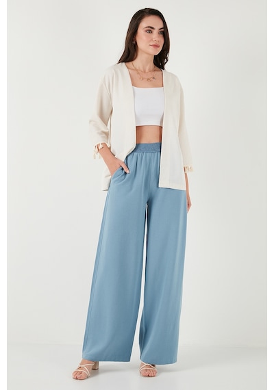 Lela Pamuk Ve Keten Karışımlı Püskül Detaylı Regular Fit Uzun Kimono Bayan Hırka 5869015 Bej