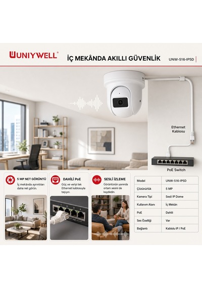 Unıywell Unw-516-ıp5d 5 Mp Poe Sesli İp Dome Kamera