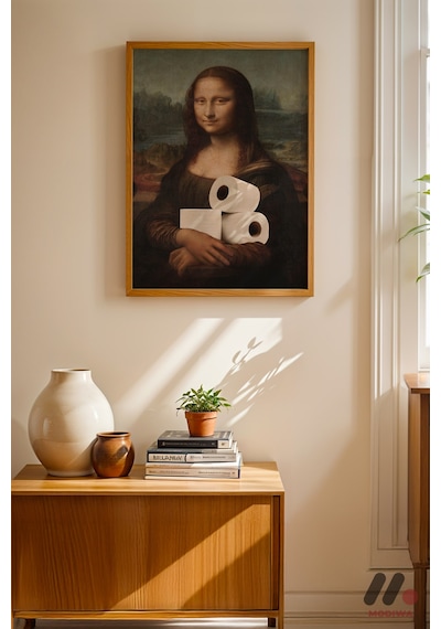 Mona Lisa Mizah Parodisi, Ahşap Çerçeveli Duvar Tablosu - Modern Ev Dekorasyonu