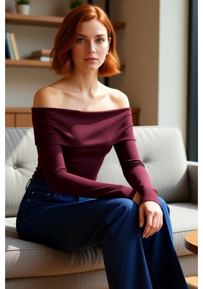 Ersefa Stil Kadın Kısa Esnek Bluz Crop Örme Slim Kalıp bordo