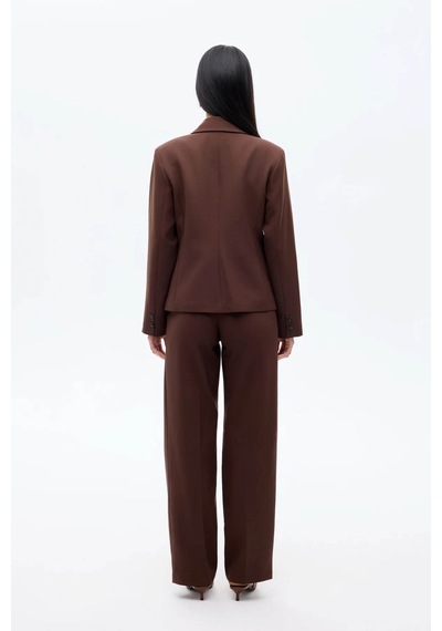 Quzu Çift Düğmeli Dikiş Detaylı Kahverengi Kadın Blazer Ceket Ckt00882 Kahverengi