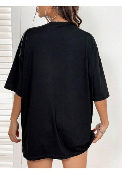 Papatyalar Baskılı T-shirt - Baskılı Oversize Bisiklet Yaka Kısa Kol Tişört Siyah Papatyalar Baskılı T-shirt - Baskılı Oversize Bisiklet Yaka Kısa Kol Tişört Siyah