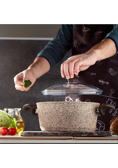 Falez Creamy Granit Tencere Derin Tencere 26 CM