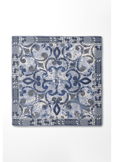 Levidor Desenli Twill İpek Eşarp-0918 İndigo