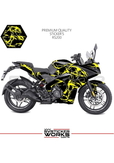 Bajaj Rs200 Kaplama Sticker Şimşek Yıldırım Motor Kaplama Modeli Hazır Kit Sarı