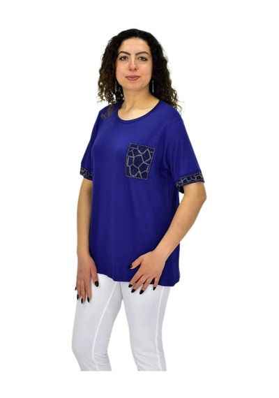 Caftan Kadın Kısa Kol Taşlı Bluz Bgl-st04709 Lacıvert