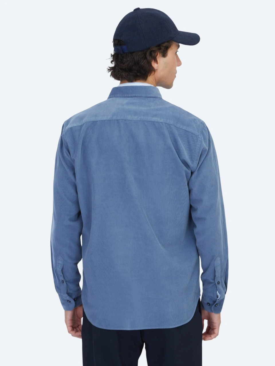 Kip Mavi Çizgili Regular Fit Dokuma Kadife Casual %100 Pamuk Gömlek Mavi
