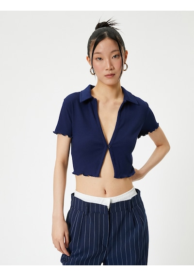 Koton Crop Polo Tişört Kısa Kollu Slim Fit Lacivert 4sal10802ık Lacivert