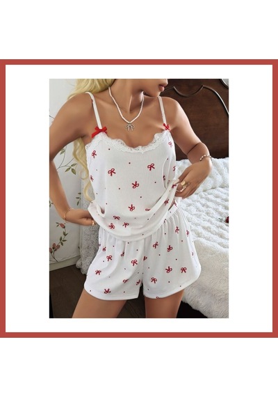 Bezos Kadın Ekru İnce Askılı Şortlu Pijama Takımı 5244 Erdotıca