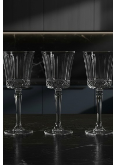 6 Kişilik Şık Tasarım Kristalize Desen Ayaklı Bardak Kadeh Takımı 300 Ml Beyaz