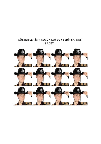 Kovboy - 680 - Şerif Şapkası Siyah 12 Adet - Kostüm, Parti Ve - Csmo-tex - Gösteri Şapkası
