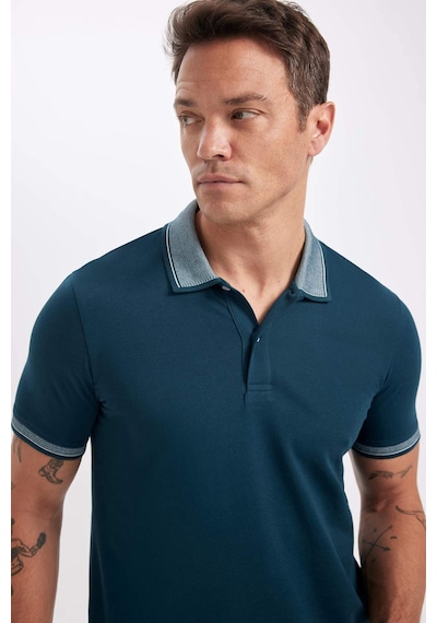 Defacto Slim Fit Dar Kesim Polo Yaka Kısa Kollu Pamuklu Tişört D0033AXNS Yeşil