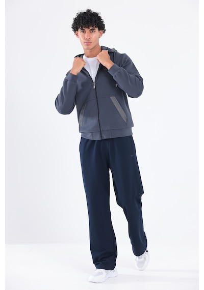 Rowinger Modal Kumaş Kapüşonlu Fermuarlı Kontrast Detaylı Erkek Sweatshirt Antracite