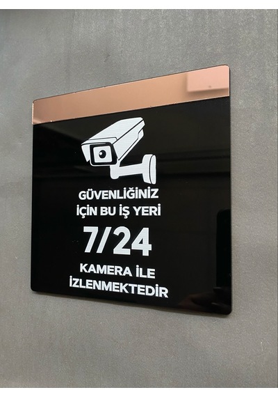 Yönline Rosegold Aynalı Güvenlik Kamerası Uyarı Levhası