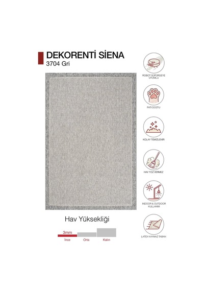 Hoom Rugs Siena 3704 Gri Sade Modern Sisal Halı