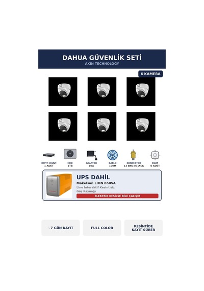 Dahua 6 Kameralı 5mp Ups'li Güvenlik Kamera Seti 5mp Full Color Sesli Dome İç Mekan 1tb 7 Gün Kayıt Dahua 6 Kameralı 5mp Ups'li Güvenlik Kamera Seti 5mp Full Color Sesli Dome İç Mekan 1tb 7 Gün Kayıt