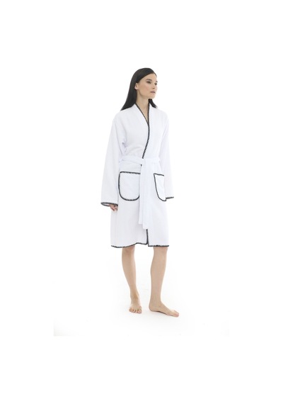 Athena Kimono Kadın Bornozu- Beyaz %100 Pamuk Beyaz