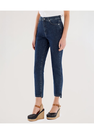 Yargıcı Paça Yırtmaç Detaylı Normal Bel Dar Boru Paça Denim Pantolon 25ykpn3023x 515 Mavi
