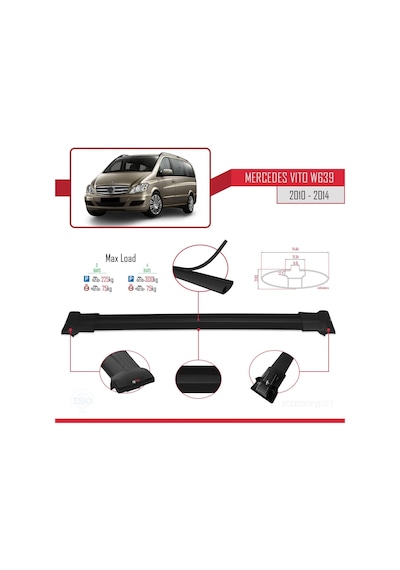 Mercedes Vito W639 2010-2014 Arası İle Uyumlu Fly Model Ara Atkı Tavan Barı Siyah 4 Adet Bar