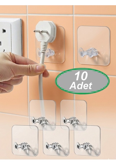10 Adet Şeffaf Diş Fırçası Askısı Ve Yapışkanlı Fiş Kablo Tutucu Çok Amaçlı Duvar Askısı