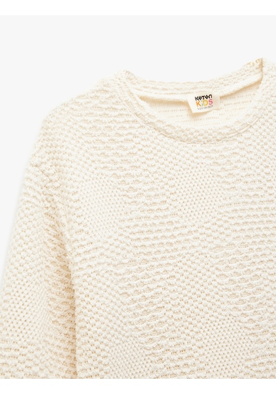 Koton Bisiklet Yaka Uzun Kollu Pamuk Karışımlı Sweatshirt Bej 5skg10591ak Ekru