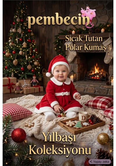 Pembecin Kız Bebek Yılbaşı Kostümü, Şapkalı Kırmızı Noel Baba Bebek Elbisesi Seti