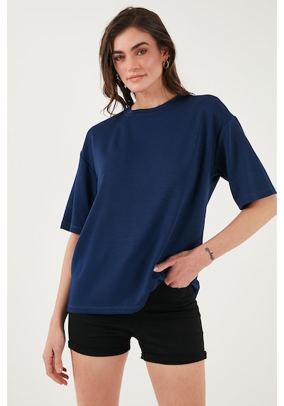 Lela Streç Oversize Fit Bisiklet Yaka Bayan T Shirt 5865911 Lacivert