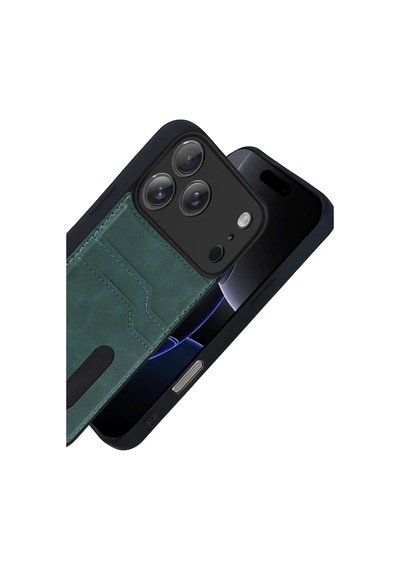 İphone 17 Pro Max Sara Kartvizitli Deri Kılıf - Yeşil
