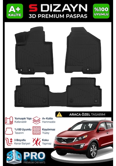 S-dizayn Kia Sportage 3d Pro Havuzlu Paspas 2011-2015 A+ Kalite