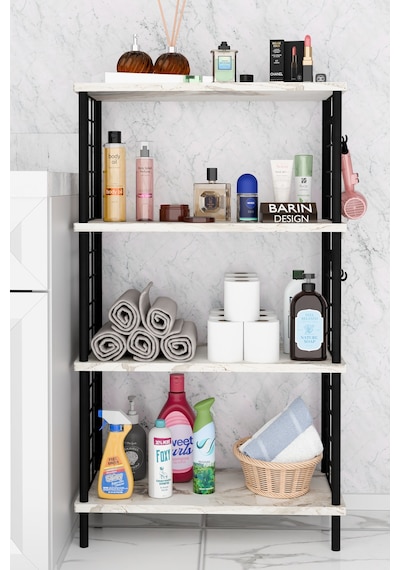 Çevir Kur Kolay Kurulum 4 Katlı Banyo Rafı Metal Telli Çok Amaçlı Organizer Dolap Stand Raf Beyaz Mermer