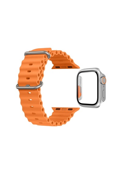 Forzacase Apple Uyumlu  Watch 40mm Ocean Silikon Kordon Kayış + Ekran Kasa Koruyuculu Kılıf - Fc006 Turuncu