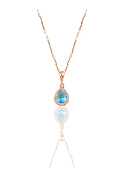 Gümüş Rose Akuamarin Taşlı Damla Modeli Kolye Barcode Gümüş - Rose Gold
