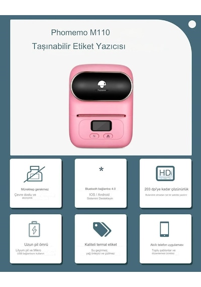 Phomemo M110 Kablosuz Termal Barkod Etiket Yazıcısı Turuncu