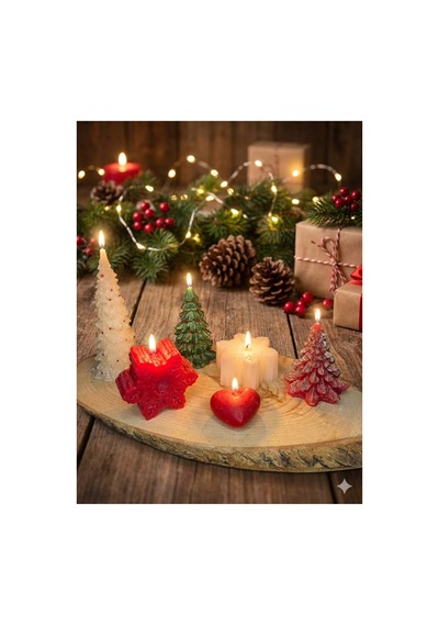 Yılbaşı Konsepti Mumlar Noel Mumları Konsepti 6'lı Paket Çok Renkli