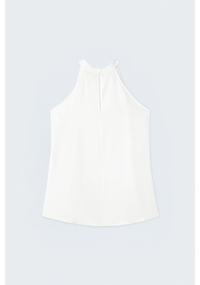 Sateen Halter Yaka Bluz - Ekru-137735