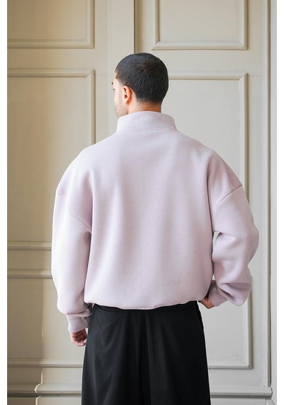 Mürdüm Cozy Basic Yarım Fermuar Oversize Sweatshirt Mürdüm