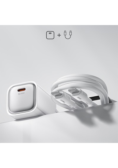 Recci Rc132e 45w Type-c Pd Gan Teknolojili Mini Hızlı Şarj Seti 1m Beyaz
