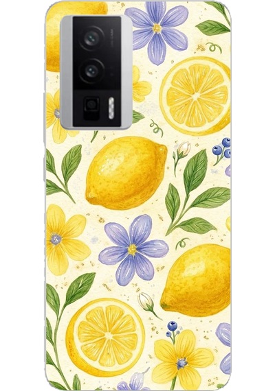 Poco F5 Pro Uyumlu Sulu Boya Limon Ve Çiçek Desenli Baskılı Silikon Kılıf Renkli