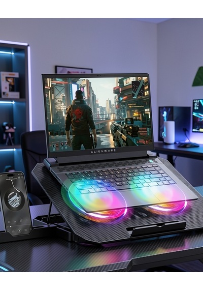 Rgb Işıklı Çift Fanlı Laptop Soğutucu Uczzzn33bilgisayarfanı