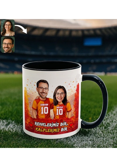 Bk Gift Kişiye Özel İsimli Sarı-kırmızı Sevgili Karikatürlü Siyah Kupa Bardak İsim Ve Forma Numaralı Taraftar Kupa, Doğum Günü Hediyesi Kobitmeyenco Çok Renkli