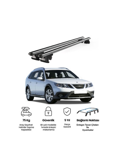 Venüs Saab 9-3x 2009-2012 Uyumlu Gri Ara Atkı Port Bagaj Tavan Barı