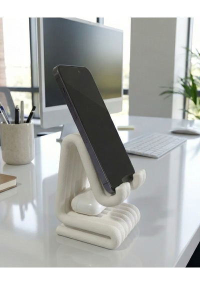 Masaüstü Kaymaz Taban Telefon Ve Tablet Standı - Kulaklık Ve Not Kağıdı Bölmeli-kiremit Beyaz