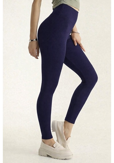 Pantofashion Fitilli Yüksek Bel Kadın Tayt Toparlayıcı Esnek Ribana Kumaş Günlük & Spor Kombin Lacivert