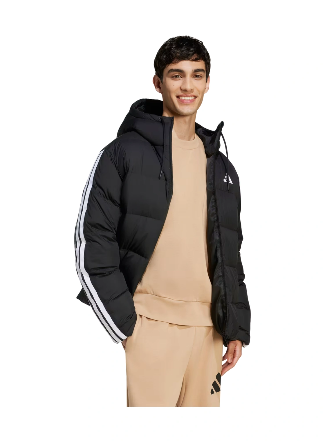 Adidas Erkek Siyah Kapşonlu Mont Essentials Climawarm 3-stripes Puffer Down Siyah