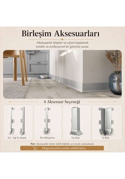Linela Suya Dayanıklı Pvc Süpürgelik 8 Cm - Gümüş - Lnl411