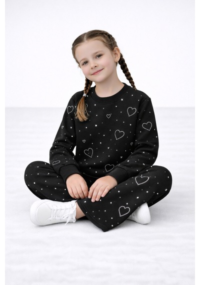 Beka Kids Kız Çocuk Komple Taş Detaylı Pantolonu Cepli Rahat Eşofman Takımı Çok Renkli