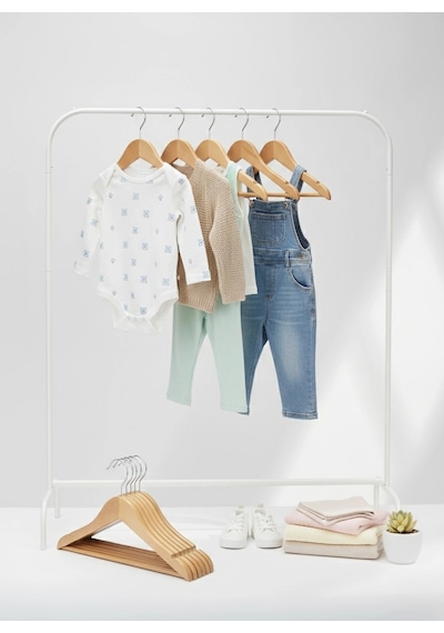 Ahşap Elbise Askısı Bebek Çocuk Askısı 10'lu Set Doğal Renk Tam Vernikli