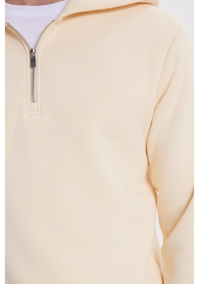Tudors Unisex Relax Fit Rahat Kesim Pamuklu İçi Polarlı Yarım Fermuarlı Taş Kapüşonlu Sweatshirt-37028