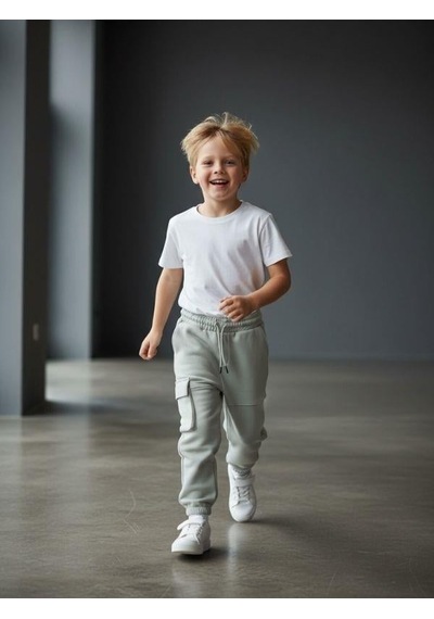 Zekids Erkek Çocuk Beli Paçası Lastikli Kargo Cepli Eşofman Alt-16622 Gri